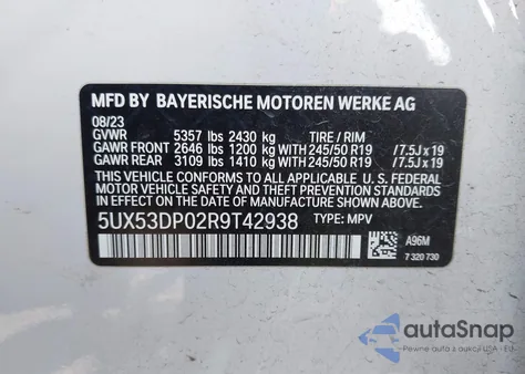 2024 BMW X3 xDrive30I from USA, damaged, VIN 5UX53DP02R9T42938